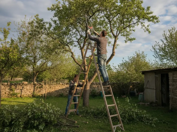 Firefly_Gemini Flash_unten steht noch eine Person, die die leiter hält 246594