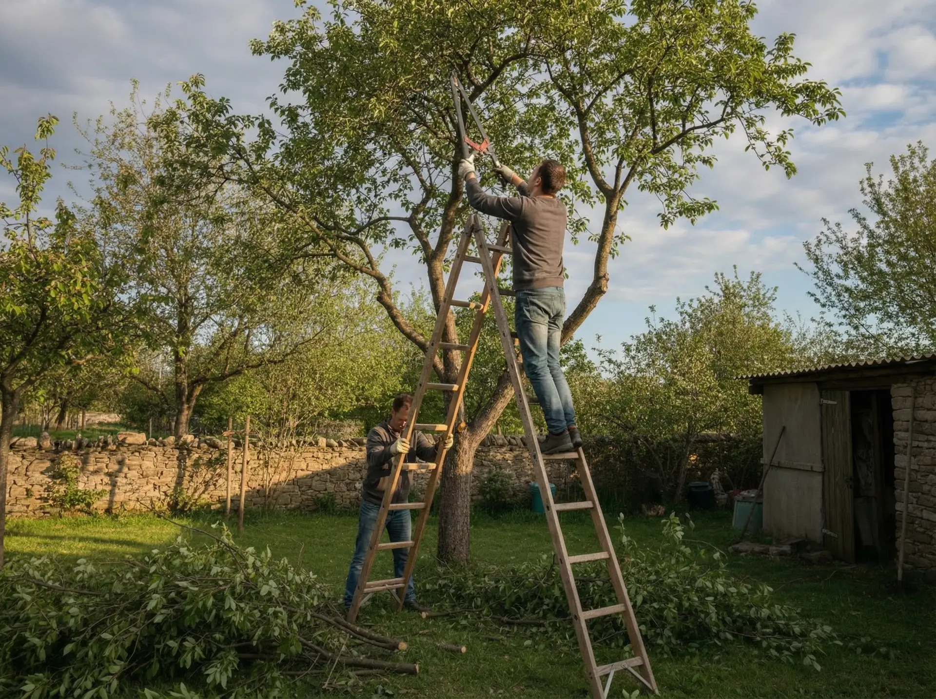 Firefly_Gemini Flash_unten steht noch eine Person, die die leiter hält 246594